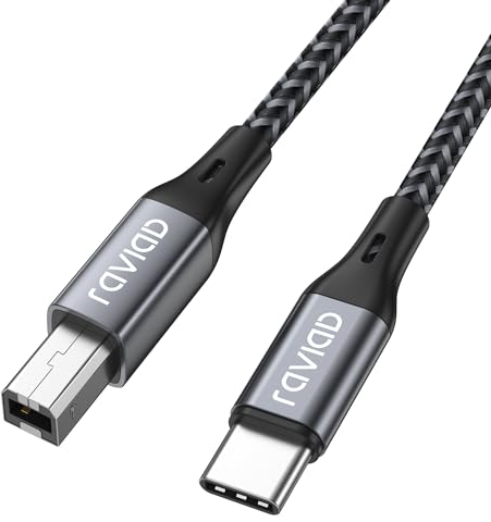 RAVIAD Câble Imprimante USB C 2M, Cable USB 2.0 B Mâle vers USB C Mâle Câble Scanner Nylon Compatible avec Samsung, MacBook Pro/Air, Pad Pro, Chromebook, HP, Canon, Lexmark, Dell, Clavier MIDI