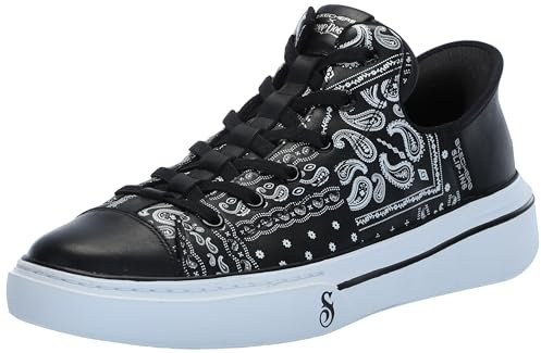 Skechers Herren Snoop One Double G Sneaker, Black White Bandana Print Leather, 38 EU