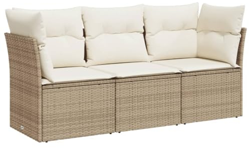 vidaXL Garten Sofa Garnitur 3-TLG., Gartenmöbel Set mit Kissen Stauraum, Sitzgruppe für Garten Terrasse, Modular Gartensofa Lounge, Beige Poly Rattan