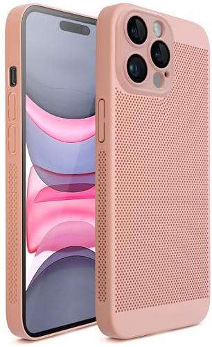 Moozy VentiGuard Hülle für iPhone 15 pro, 6.1-Zoll, Atmungsaktive Schutzhülle mit Perforiertem Muster für Luftzirkulation, Case für iPhone 15 pro, Hülle für iPhone 15 pro dünn, Pastellrosa