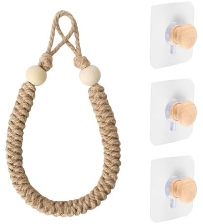 GIONAR Rope Toilet Roll Holder, Self Adhesive Chunky Toilet Paper Holder, Toilet Roll Holders Jute Material, Pure handmade weaving, Vintage Style Bathroom Towel Holder, with 3 Self Adhesive Hooks