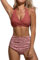 CUPSHE Damen Bikini Set V Ausschnitt Crossover Wickeloptik High Waist Bikini Bademode Blumenmuster Zweiteiliger Badeanzug Swimsuit Ziegelrot/Floral M