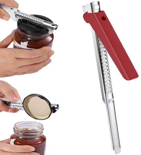 Abridor de tapas de frascos y botellas sin esfuerzo, para personas mayores con artritis, modelo 2024 con mango ajustable, de acero inoxidable (1, rojo)