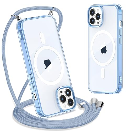 Yoedge Handykette für iPhone 11 Pro Hülle mit Band 5,8, Transparente Magnetisch Necklace Handyhülle Kompatibel mit MagSafe, Dünn Silikon TPU Stoßfest Schutzhülle mit Kordel zum Umhängen, Blau