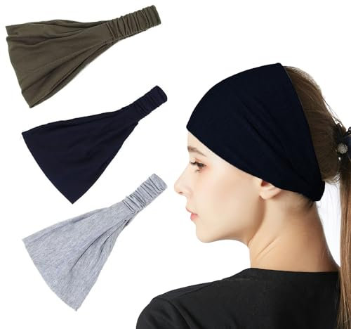 Esshogo 3 Stück Stirnband, Breites Haarband, Elastische Haarschals, Yoga Headband, Haarbänder Breite Elastische Weiche, Kreative Haarbänder für Sport Stirnband Damen Herren