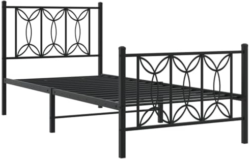 vidaXL Bettgestell, Bett mit Kopfteil Fußteil, Bettrahmen mit Lattenrost, Metallbett Einzelbett für Schlafzimmer, Metall Schwarz 90x190cm