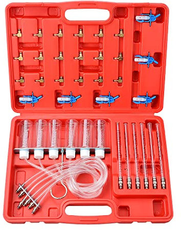 Zoomtools 6-Zylinder-Diesel-Einspritzdüsen-Durchflussmesser-Adapter-Set, Diesel Rücklaufmengen Tester Common Rail Injector mit 24 Adaptern, Kraftstoffdruck-Set, Einspritzdüsen-Tester Werkzeug Set
