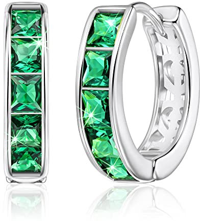 Linawe Kleine Creolen Grüne Ohrringe Damen Silber, Mini Ohrhänger Schmuck Jewelry Piercing Ring, Helix Piercings Piercing Ohr Ohrstecker, Weißgold Damenohrringe Hypoallergene