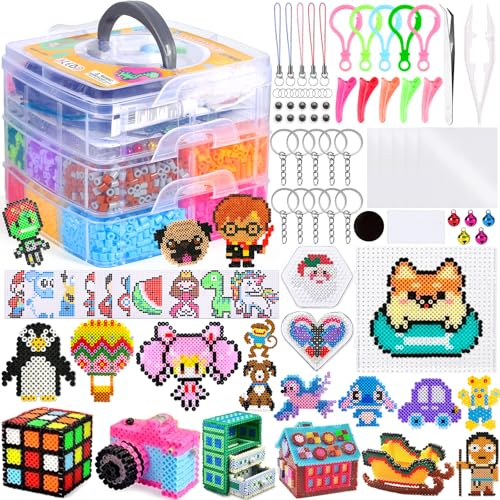 NLMWTI Cuentas para Planchar, 11500 Pcs Plásticos Beads Kit Completo con Papel de Planchado, Decoración y Ideas de Manualidades 3D para Niños