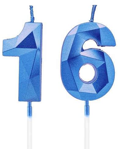 16th Birthday Candles，Sapphire Blue Number Candles Birthday Decoration, Happy Birthday Cake Toppers, for Birthday Parties Weddings Company Anniversaries