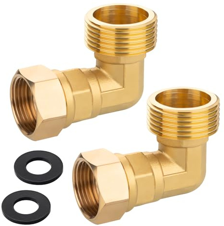 2 Stück Messing Beweglich Verschraubung, 1 AG x 3/4 IG Messing Winkel 90° | 1 Zoll auf 3/4 Zoll Rohrwinkel Bogen, 90 Grad Winkelverschraubung für Wasserinstallationen und Zentralheizungen
