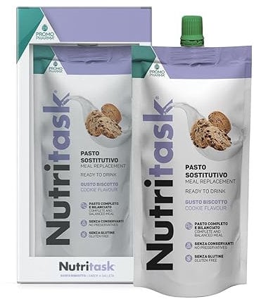 Nutritask – Pasto sostitutivo proteico Pronto da Bere Gusto Biscotto- Completo, Bilanciato e Ipocalorico- con Vitamine e Minerali- Per Controllo del Peso - Pouch da 220 g