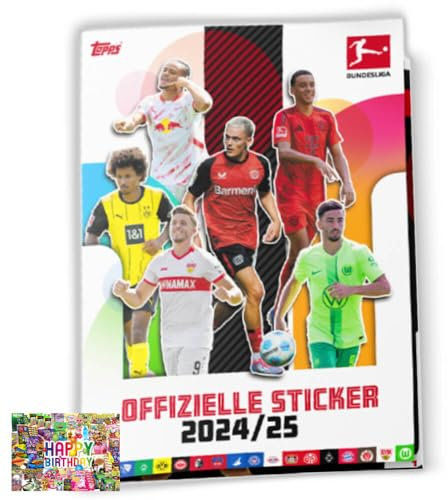 Bundle mit Topps Bundesliga Sticker 2025 - Fußball Sammelsticker - AUSWAHL + Exklusive Geburtstagskarte (1 Sammelalbum)