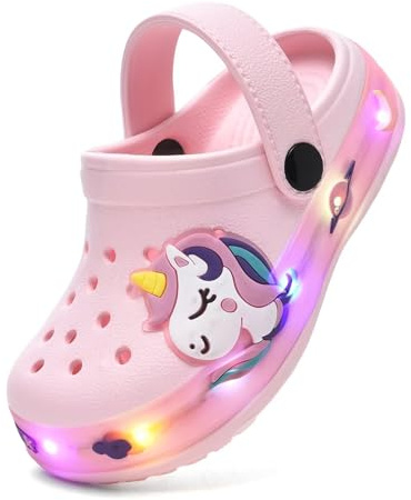 GULAKY Zoccoli per bambini, pantofole per bambini, sandali per ragazze, scarpe da giardino, strisce LED, Rosa dolce, 24 EU
