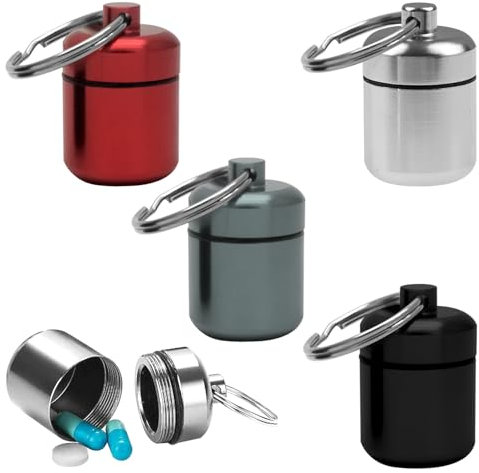 4 Stück Pillendosen Mit Schlüsselanhänger,Pillenbox Klein,Pillendose Mini,Mini Kapsel Pillenbox Wasserdichter Tablettenbox, Tragbare Tablettendose Für Reise Camping Angeln Speicherung(4 Farben)