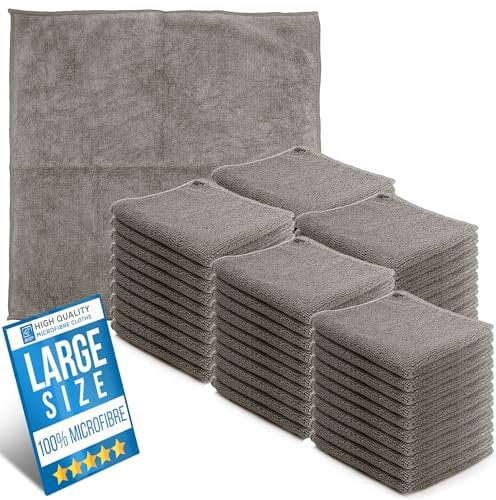 Microfiber Cleaning Cloth, Large Size 40x40cm, Super Absorbent Lint Free Microfibre Cloths Cleaning for Home, Kitchen, Surface, Mirrors, Bathrooms, Motorbike, Car (50, Grey)