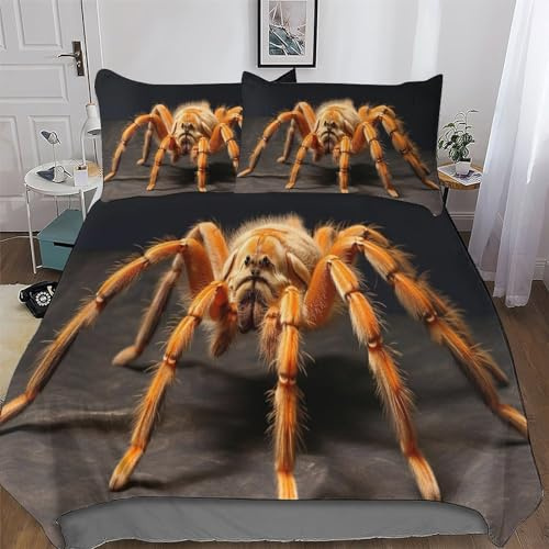 GGJJTT Vogelspinne Bettwäsche Weich Bettbezüge Set 3 Teilig Mikrofaser Bettbezug Mit Kissenbezüge Für Kinder Erwachsene Deckenbezug Double 200x200cm