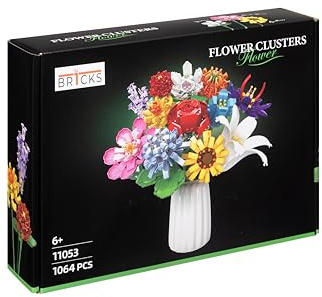JP BR1CKS 11053-DS Blumen Set für Erwachsene, 1064 Stück Blumenstrauß, künstliche Blume Bausteine Bausatz Spielzeug für Frauen Mädchen, Home Deko Geschenk für Geburtstag, Valentinstag, (Keine Vase)