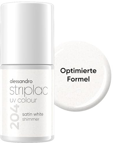 alessandro Striplac UV-Nagellack Satin White Shimmer - Deckend & Kratzfest bis zu 15 Tage - Leichtes Auftragen - Schonende Abziehtechnologie - Vegan - Weiß, 6,5ml