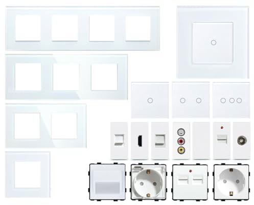 WLAN Touch Lichtschalter Wechselschalter Dimmer Serienschalter Steckdose | LED beleuchtet | Alexa/Google Home kompatibel | Glasrahmen | LUXUS-TIME (WLAN Dimmer)
