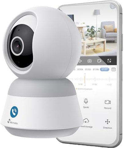 NIVIAN Cámara de Vigilancia Interior Domo 360°, WiFi 4MP Super HD, Detección Humana IA, Auto-Tracking, Audio Bidireccional, Compatible con Alexa y Google Home