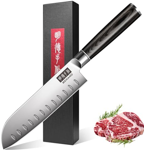 MDHAND Couteau Santoku 18 Cm en Acier Inoxydable Allemand, Lame Extra Tranchante, Emballage Cadeau Exquis, Manche Ergonomique
