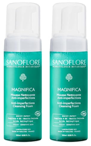 Sanoflore Magnifica Mousse Nettoyante Anti-imperfections Bio - Visage Pour Peaux Mixtes à Grasses, lot de 2 x150 ml
