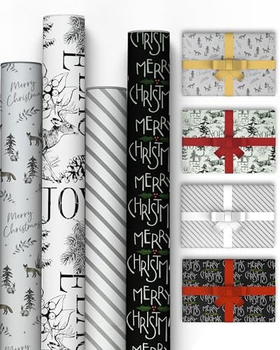 Kraft & Co Christmas Wrapping Paper Rolls - 4 Pack Thick Sheets 69cm x 8M, Kraft Xmas Gift Wrap, Festive Eco-Friendly Wrapping Paper for Christmas Gifts Wrap, Arts & Craft, 32M Total