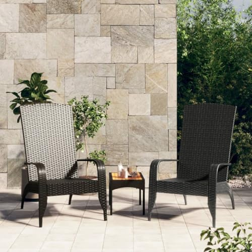 Holamys Adirondack-Gartenstuhl Schwarz, Polyrattan, Stahlrahmen, 59x76x94 cm, wetterfest, für Balkon, Terrasse, Garten, bequemer Loungesessel