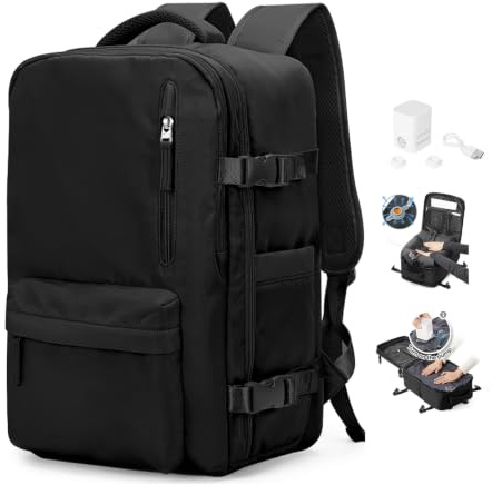 HPLQQ Zaino Sottovuoto da Viaggio con Pompa Borsa da Cabina per Easyjet | zaino da viaggio aereo sottovuoto con pompa bagaglio a mano Lavoro e Scuola Trekking Casual Daypack per 16 laptop,Nero