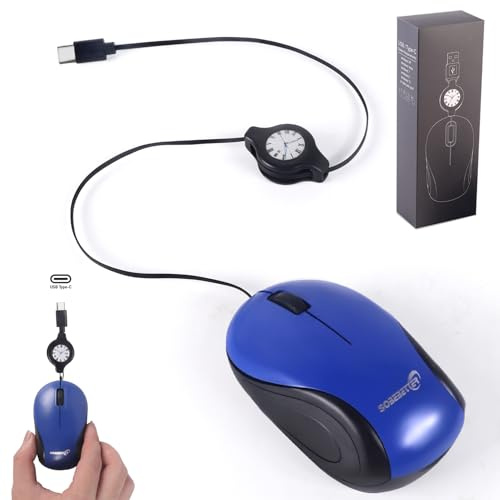 Mini mouse con cavo e cavo USB C retrattile, 70 cm, 1000D-PI, mouse ottico di tipo C, portatile, utilizzabile con entrambe le mani, clic silenzioso, piccolo mouse per viaggi, PC, gaming, desktop