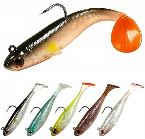 Seconero Gummifische mit Haken, Angelköder Set für Forelle Zander & Barsch | 9cm, 6 Stück Kunstköder Gummiköder Angelsets, Swimbait, Hecht Köder, Angelköder für Süß- und Salzwasser