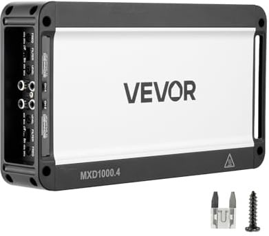 VEVOR Amplificatore Audio per Auto a 4 Canali Potenza a Ponte di Classe D max. 4x500 W a 4 Ohm/4x1000 W a 2 Ohm, Amplificatore per Vericoli Multicanale 14,4V CC Larghezza di Banda 15 Hz-30 kHz