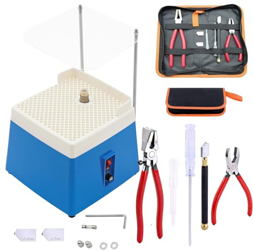 Broyeur à Verre, Portable 65w 4200 Tr/Min Avec DéFlecteur Support Et Kit De 8 Outils De Coupe Pour Le Travail Du Verre IdéAl Pour La CéRamique La Bijouterie Et Le Vitrail