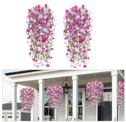 SJUNJIE 4 Pezzi Fiori Finti 76cm Piante Finte da Esterno Rosso | Rosa + Viola Chiaro Fiori Artificiali Realistici per Decorazioni Interno Balconi Nozze Giardino