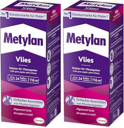 Metylan Vlies, Tapetenkleister für Vliestapeten mit glatter oder strukturierter Rückseite, einfach zu verwendender Tapetenkleister, Kleister mit hoher Ergiebigkeit, 1x720g (Packung mit 2)
