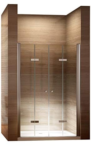 i-flair Doppelfalttür Verstellbereich von 80-84 cm Höhe: 195 cm Duschabtrennung aus 6 mm durchsichtigem ESG Sicherheitsglas mit Nanobeschichtung