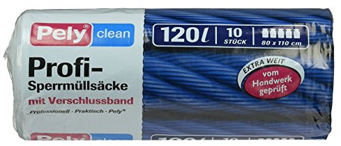 pely 8552 clean Profi-Sperrmüllsäcke, mit Verschlussband, extra weit, 120 Liter, 10 Stück, blau