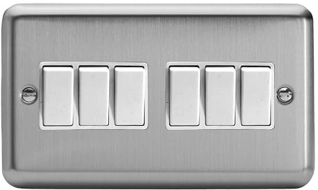 Varilight 6-Gang Light Switch 2-Way - Value Matt Chrome With White Rockers