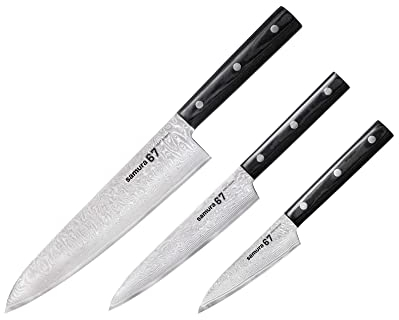 Samura Damascus Messer Set 67 Schichten Damaskus Stahl ultra-scharf groß Handgriff Edelstahl Kochmesser Filetiermesser Härte 61HRC