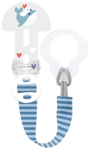 MAM Dummy Clip | Baby Soother Clips Fit All MAM Soothers | Adjustable Length and Lightweight Design | Baby Accessories | Blue (Various Designs) | Dummies Not Included