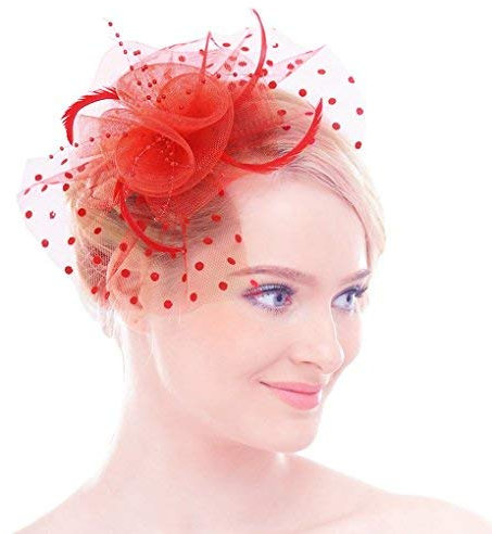 Afinder Bibi Mariage Femme Chapeau Nuptiale Vintage Fascinator Hat Serre Tête Bandeau Pince Plume Fleur pour Mariage Cocktail Photographie Derby Soirée Fête