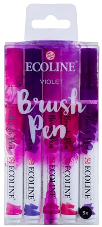 Ecoline Brush Pen Set di 5 penne liquide ad acquerello - Viola - Pennarelli sfumabili per scrittura a mano, disegno e artigianato