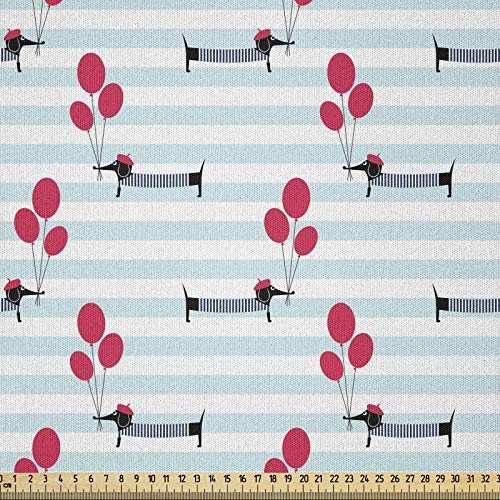 ABAKUHAUS Dackel Stoff als Meterware, Dog-Holding-Ballone Spaß, Microfaser Stoff für Dekoratives Basteln, 1M (230x100cm), Vermilion Blassblau Schwarz