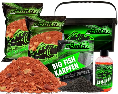 Angel-Berger Magic Baits Futterset mit Eimer Angelfutter Groundbait Liquid Pellets (Big Fish Karpfen)