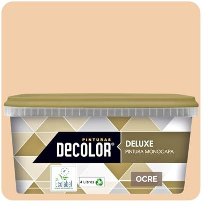 PINTURAS DECOLOR DELUXE Pintura de Interior Monocapa Mate. 4 Litros. Ecológica con Certificado Ecolabel. OCRE