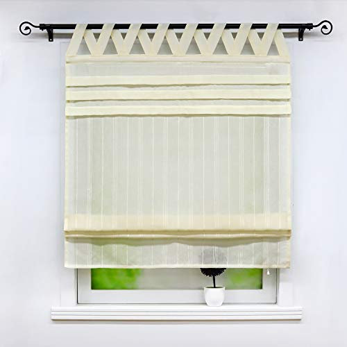 Joyswahl halbtransparentes Raffrollo mit Leinenoptik Schals Raffrollo mit V-Schlaufen »Tilla« Fenster Vorhänge BxH 140x140cm Beige 1er Pack