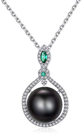 VIKI LYNN AAA Tahitian Perlenkette mit 10-11mm Schwarzer Perle Damen Anhänger mit 925 Sterling Silber die schönsten Schmuck Geschenk Weihnachten Frau oder Muttertag Geschenk