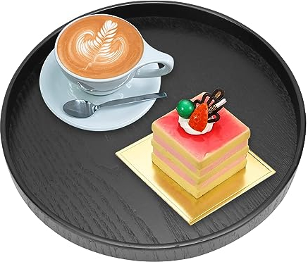Round Wood Decorative Tray,Wooden Snack Food Meals Tea Trays Decorative Tray Tableware Non Slip 9.4×9.4×1inch Tea Plate Fruit Food Breakfast Coffee Cupcake for Home Bars and Restaurant