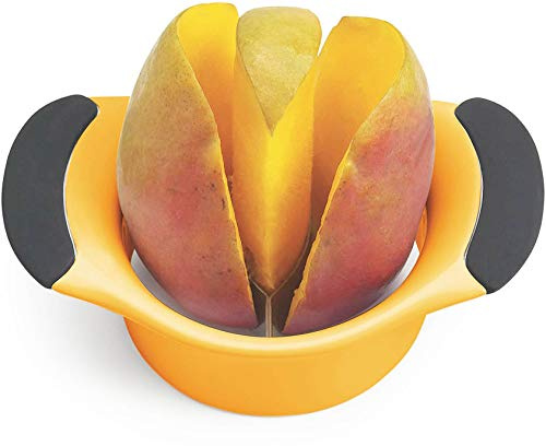 Mango Slicer,Peeler and Pit Remover Tool,Blade shape perfect to peel mango skin all,Mango Splitter,Fruit Slicer Cutter Pitter, Non-Slip Silicon Ergonomic Handles,BPA Free Plastic Body, Sturdy Design